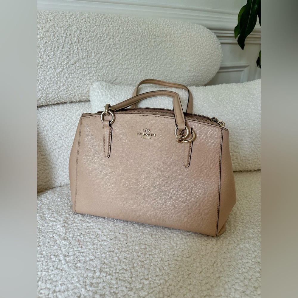 Coach Cream and Tan Satchel with Gold Hardware
